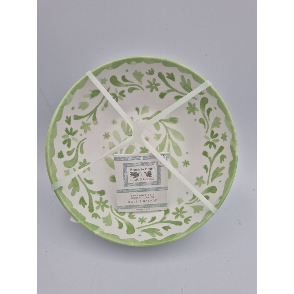 Sigrid Olsen Beach To Bistro Green Floral Scroll MELAMINE Salad Bowls Set Of 4